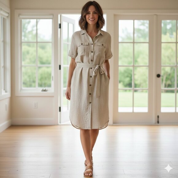 Kaffe Dresses & Skirts - 🌟 KAFFE Gorgeous unique belted shirt dress in linen color US 6 Euro 38